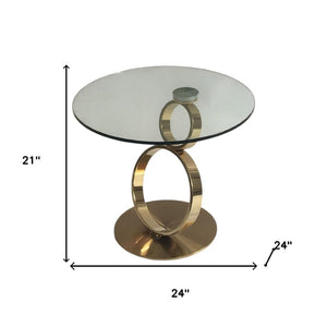 HomeRoots 21" Clear Glass & Gold Metal Pedestal End Table - Modern Accent for Living Room, Bedroom & Office 554648