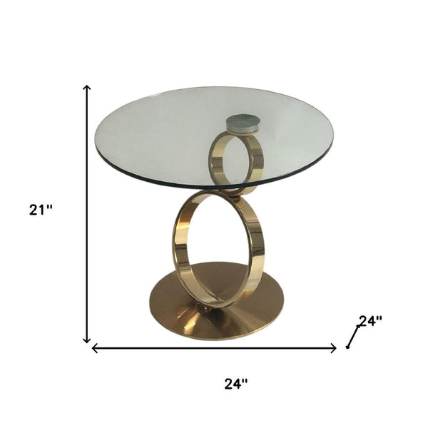 HomeRoots 21" Clear Glass & Gold Metal Pedestal End Table - Modern Accent for Living Room, Bedroom & Office 554648