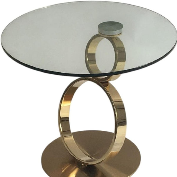 HomeRoots 21" Clear Glass & Gold Metal Pedestal End Table - Modern Accent for Living Room, Bedroom & Office 554648