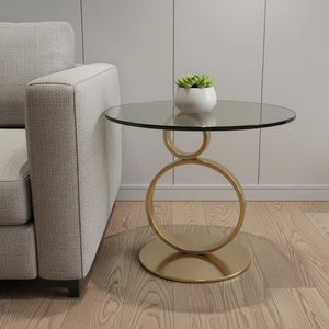 HomeRoots 21" Clear Glass & Gold Metal Pedestal End Table - Modern Accent for Living Room, Bedroom & Office 554648