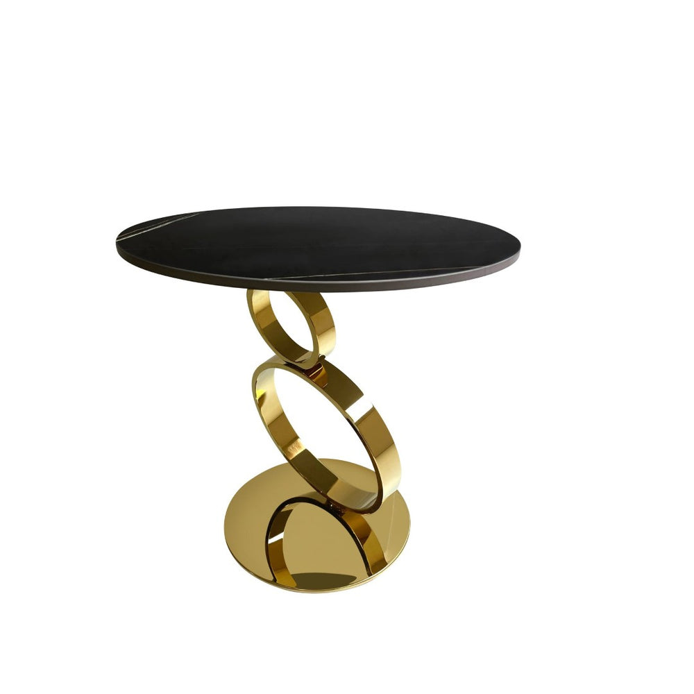 HomeRoots 21" Elegant Black Faux Marble & Gold Geometric Stainless Steel Round End Table for Modern Decor 554649