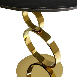 HomeRoots 21" Elegant Black Faux Marble & Gold Geometric Stainless Steel Round End Table for Modern Decor 554649