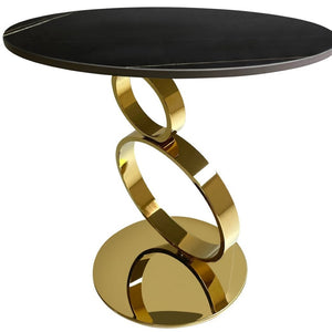 HomeRoots 21" Elegant Black Faux Marble & Gold Geometric Stainless Steel Round End Table for Modern Decor 554649