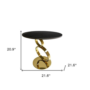 HomeRoots 21" Elegant Black Faux Marble & Gold Geometric Stainless Steel Round End Table for Modern Decor 554649