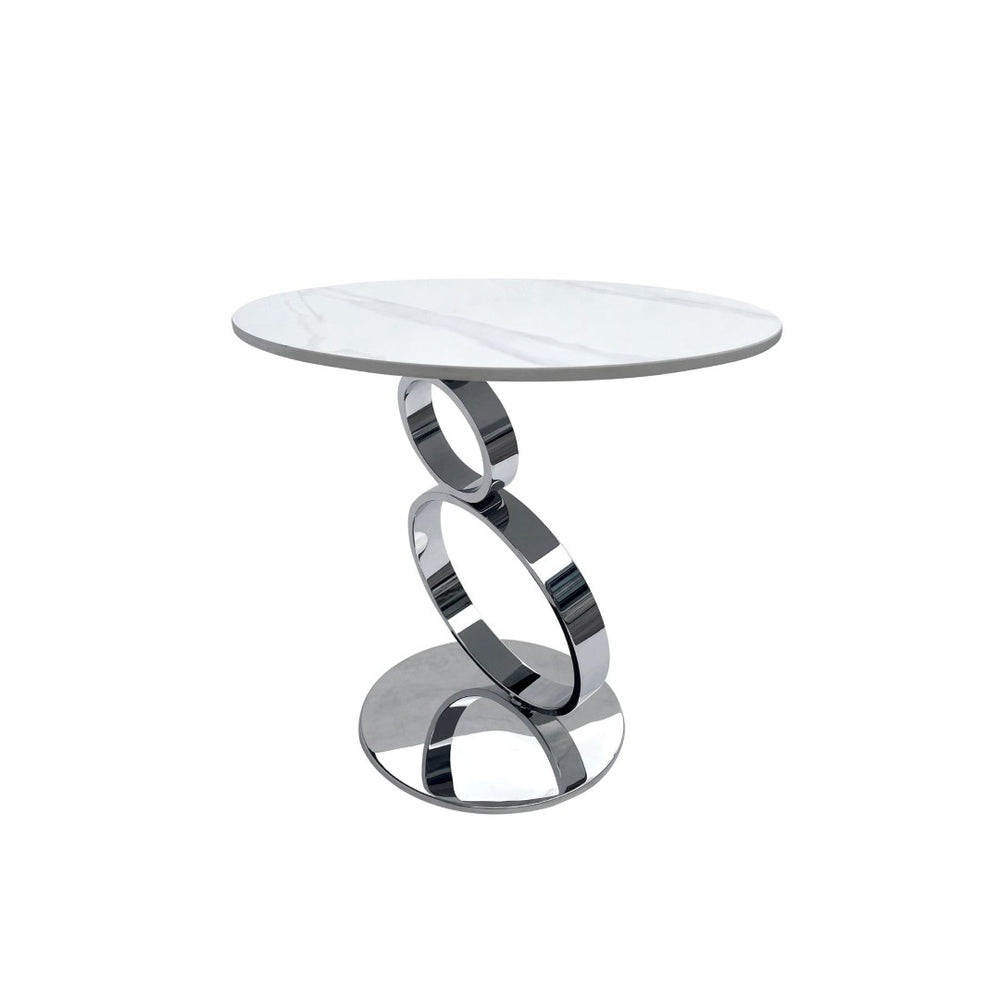 HomeRoots 21" Modern White Faux Marble & Silver Geometric Stainless Steel Round End Table for Stylish Spaces 554650