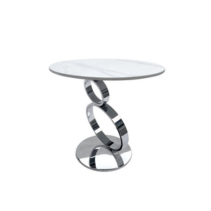 HomeRoots 21" Modern White Faux Marble & Silver Geometric Stainless Steel Round End Table for Stylish Spaces 554650