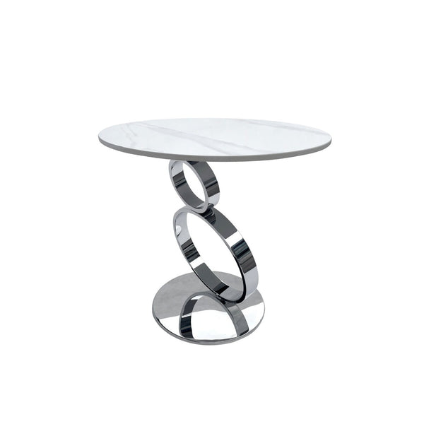 HomeRoots 21" Modern White Faux Marble & Silver Geometric Stainless Steel Round End Table for Stylish Spaces 554650