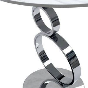 Homeroots 21" White And Silver Stone Pedestal End Table - Chic Round Accent Table For Modern Living Spaces   554650