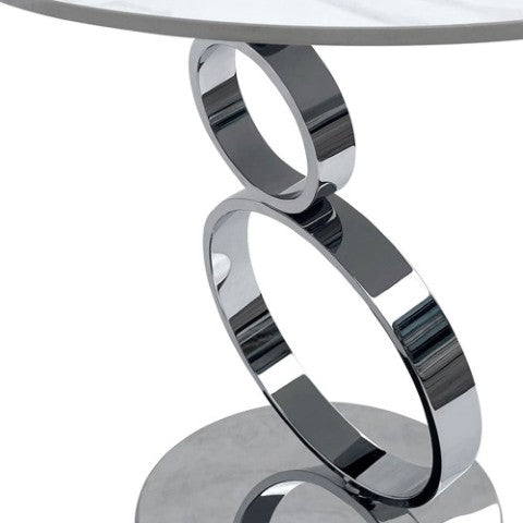 Homeroots 21" White And Silver Stone Pedestal End Table - Chic Round Accent Table For Modern Living Spaces   554650