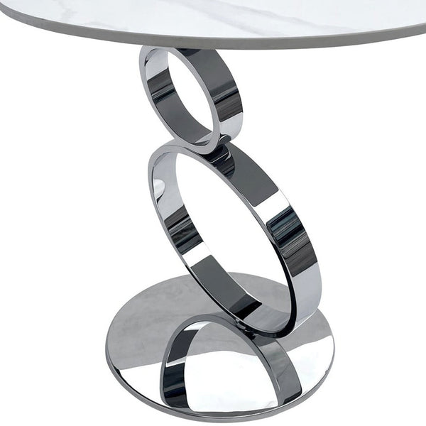 Homeroots 21" White And Silver Stone Pedestal End Table - Chic Round Accent Table For Modern Living Spaces   554650
