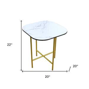 HomeRoots 22" Contemporary White and Gold Ceramic Square End Table – Elegant Design for Small Spaces 554651