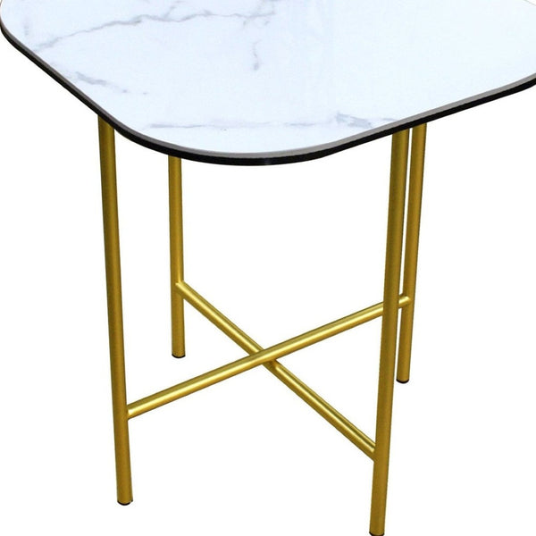 HomeRoots 22" Contemporary White and Gold Ceramic Square End Table – Elegant Design for Small Spaces 554651