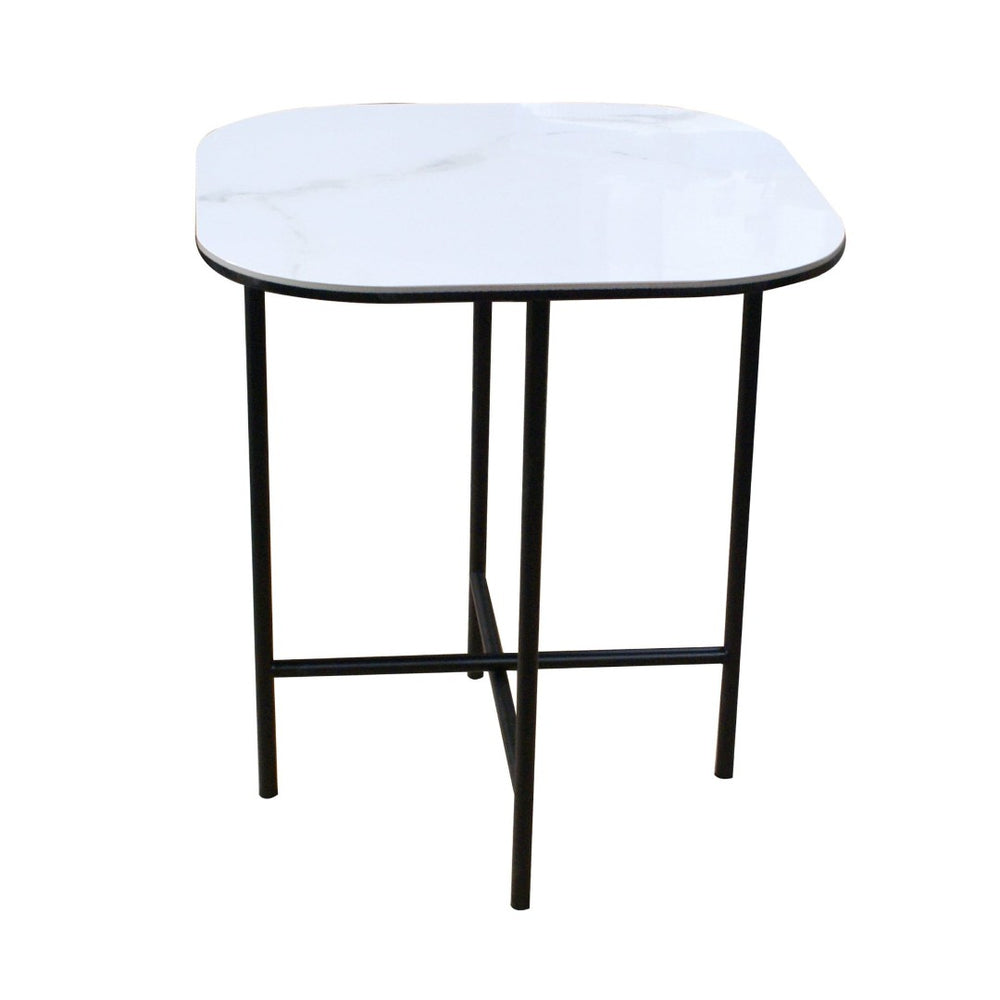 HomeRoots 22" Stylish White Ceramic and Black Metal Square End Table for Modern Living Spaces and Décor 554652