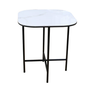 HomeRoots 22" Stylish White Ceramic and Black Metal Square End Table for Modern Living Spaces and Décor 554652