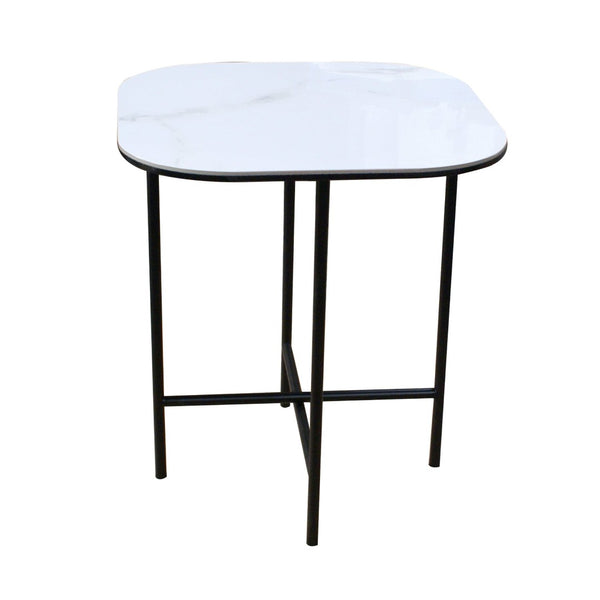 HomeRoots 22" Stylish White Ceramic and Black Metal Square End Table for Modern Living Spaces and Décor 554652