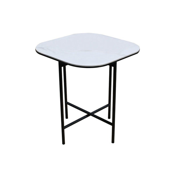 HomeRoots 22" Stylish White Ceramic and Black Metal Square End Table for Modern Living Spaces and Décor 554652