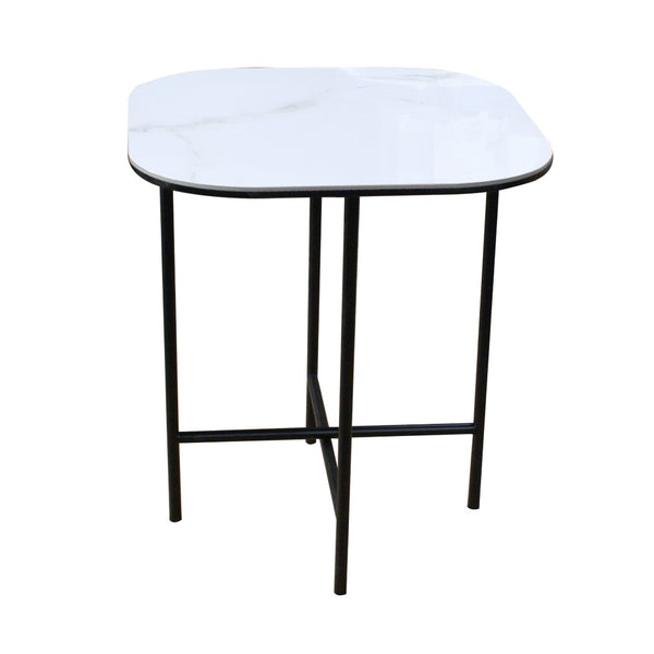HomeRoots 22" Stylish White Ceramic and Black Metal Square End Table for Modern Living Spaces and Décor 554652