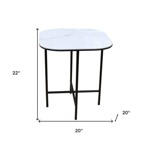 HomeRoots 22" Stylish White Ceramic and Black Metal Square End Table for Modern Living Spaces and Décor 554652