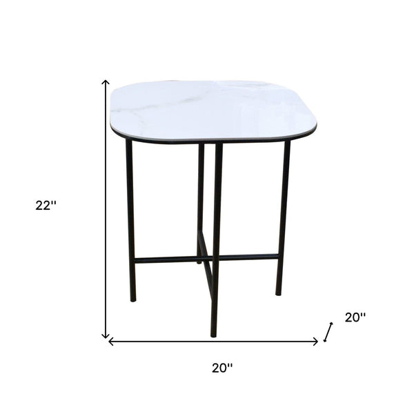 HomeRoots 22" Stylish White Ceramic and Black Metal Square End Table for Modern Living Spaces and Décor 554652