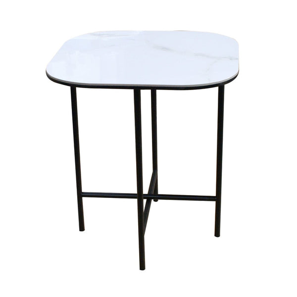 HomeRoots 22" Stylish White Ceramic and Black Metal Square End Table for Modern Living Spaces and Décor 554652