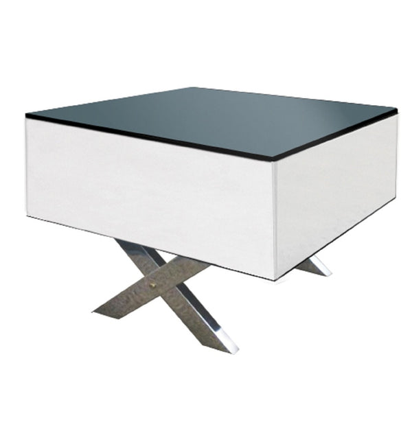 HomeRoots 20" Black Mirrored Glass End Table with White Cross Legs – Modern Glamour for Any Room Decor 554653