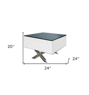Homeroots 20" Black And White Mirrored Glass End Table With Glamorous Cross Legs – Perfect Accent For Any Room   554653