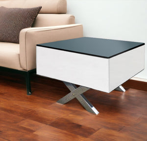 Homeroots 20" Black And White Mirrored Glass End Table With Glamorous Cross Legs – Perfect Accent For Any Room   554653