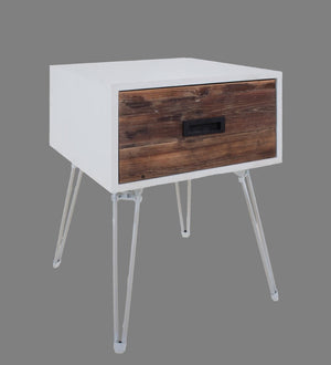 HomeRoots 23" Rustic-Modern Brown & White End Table with Drawer - Compact, Versatile, and Stylish Design 554655