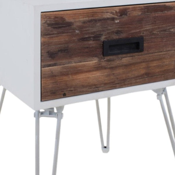 HomeRoots 23" Rustic-Modern Brown & White End Table with Drawer - Compact, Versatile, and Stylish Design 554655