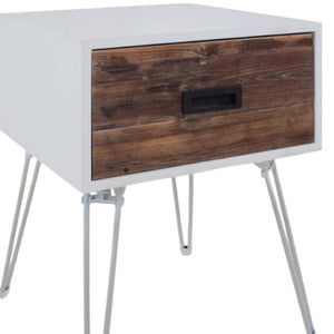 HomeRoots 23" Rustic-Modern Brown & White End Table with Drawer - Compact, Versatile, and Stylish Design 554655
