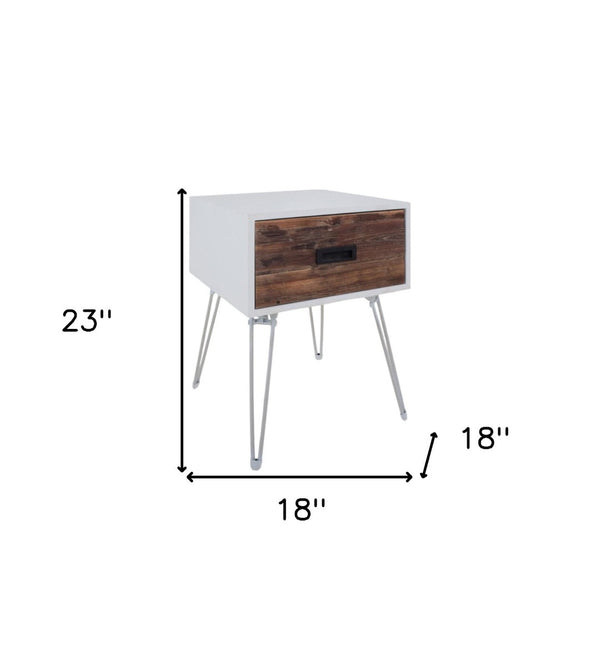 HomeRoots 23" Rustic-Modern Brown & White End Table with Drawer - Compact, Versatile, and Stylish Design 554655
