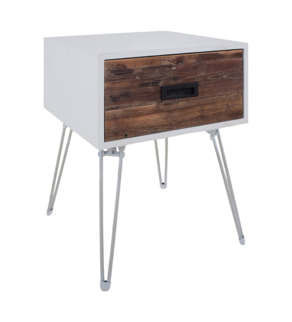 HomeRoots 23" Rustic-Modern Brown & White End Table with Drawer - Compact, Versatile, and Stylish Design 554655