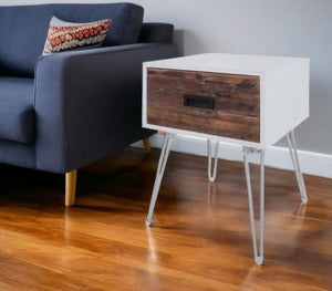 HomeRoots 23" Rustic-Modern Brown & White End Table with Drawer - Compact, Versatile, and Stylish Design 554655