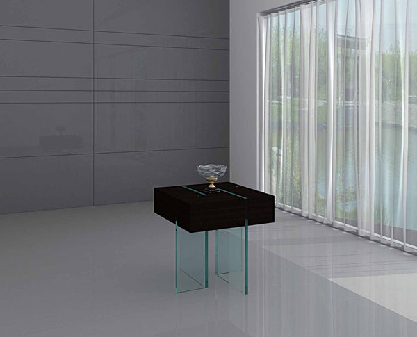 HomeRoots 22" Contemporary Black and Clear Glass Sled End Table - Stylish Accent for Modern Spaces 554656