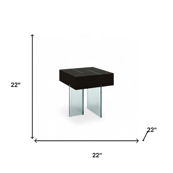 HomeRoots 22" Contemporary Black and Clear Glass Sled End Table - Stylish Accent for Modern Spaces 554656