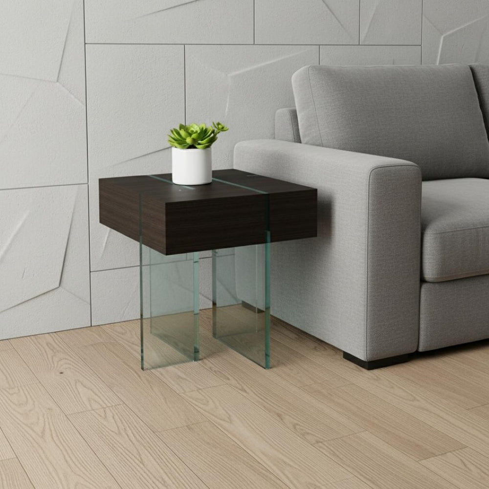 HomeRoots 22" Contemporary Black and Clear Glass Sled End Table - Stylish Accent for Modern Spaces 554656