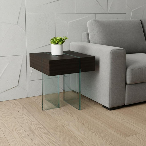 HomeRoots 22" Contemporary Black and Clear Glass Sled End Table - Stylish Accent for Modern Spaces 554656