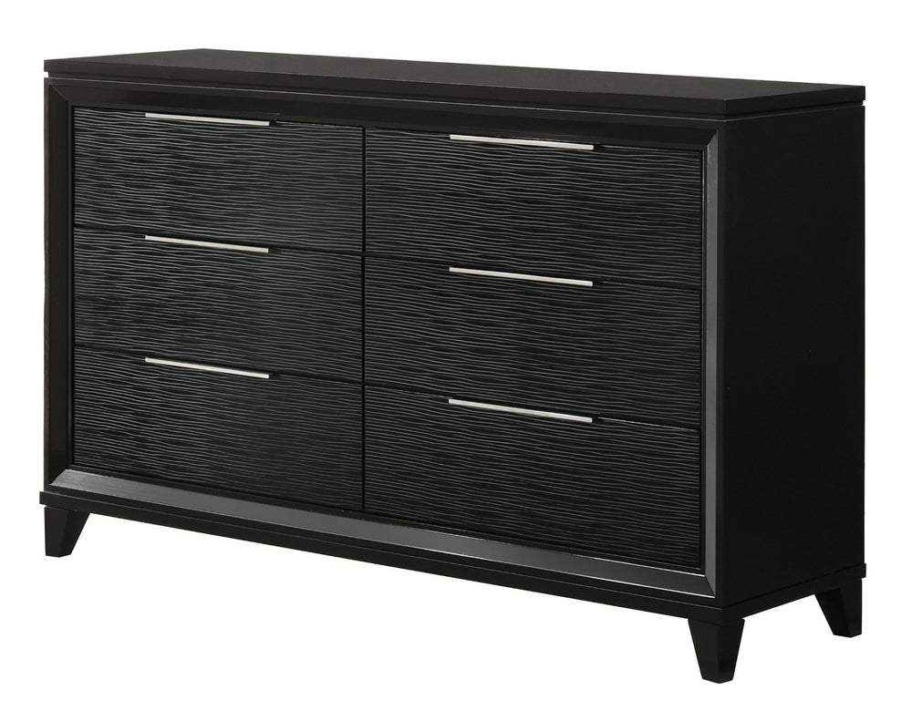 English Elm 1pc Mid-century Matte Six-drawer Solid Wood Dresser with Tapered Legs for Bedroom Black B2741P486340