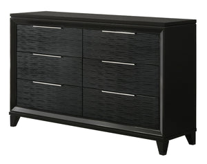 English Elm 1pc Mid-century Matte Six-drawer Solid Wood Dresser with Tapered Legs for Bedroom Black B2741P486340