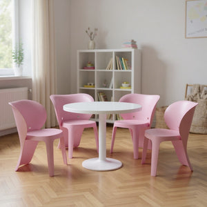 HomeRoots Set of Four Pink Heavy-Duty Kids Chairs - Durable, Lightweight, Easy-Clean Seating for Playrooms & More 554659