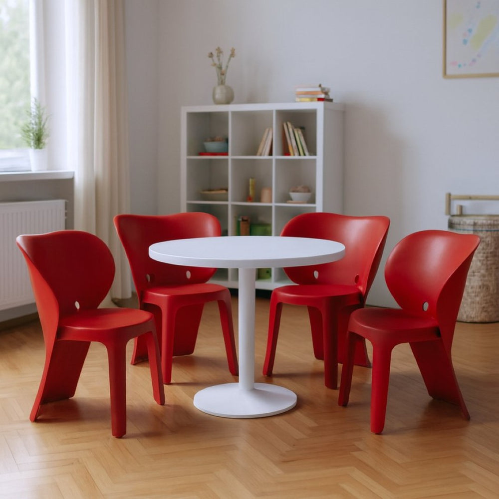 HomeRoots Set of Four Red Heavy-Duty Plastic Juvenile Chairs - Stylish, Durable, Easy-Clean Seating for Kids 554660