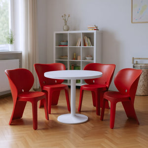 HomeRoots Set of Four Red Heavy-Duty Plastic Juvenile Chairs - Stylish, Durable, Easy-Clean Seating for Kids 554660
