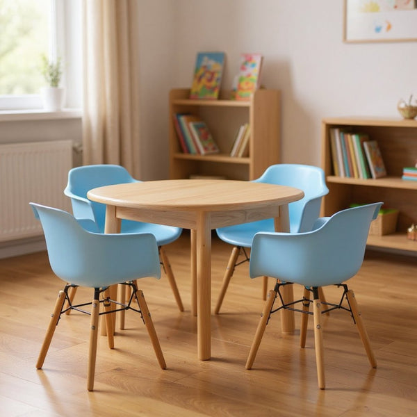 HomeRoots Set of Four Durable Blue and Brown Juvenile Side Chairs for Playrooms, Classrooms & More! 554662