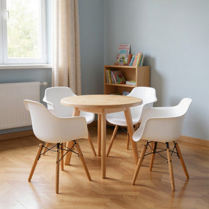 HomeRoots Set of Four Durable White and Brown Juvenile Side Chairs for Kids - Modern, Safe, Easy to Clean 554664