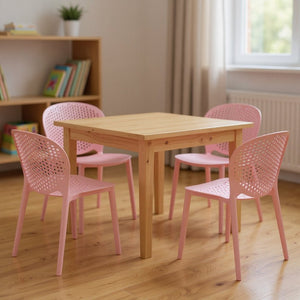 HomeRoots Set of Four Pink Heavy-Duty Plastic Chairs for Kids – Cheerful Seating for Playrooms & Classrooms 554665