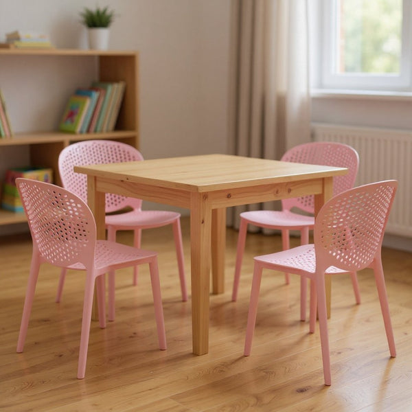 HomeRoots Set of Four Pink Heavy-Duty Plastic Chairs for Kids – Cheerful Seating for Playrooms & Classrooms 554665