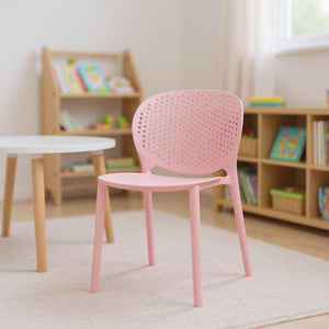HomeRoots Set of Four Pink Heavy-Duty Plastic Chairs for Kids – Cheerful Seating for Playrooms & Classrooms 554665