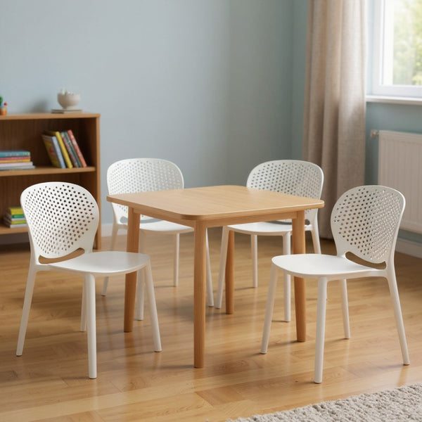 HomeRoots Set of Four Durable White Plastic Juvenile Chairs - Lightweight, Modern, Perfect for Kids' Spaces! 554666
