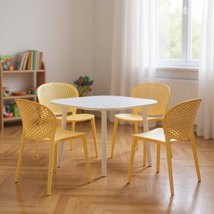 HomeRoots Set of Four Yellow Heavy-Duty Plastic Chairs for Kids - Durable, Lightweight, and Easy to Clean! 554667