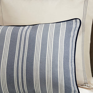 JLA Home Madison Park Signature - Comforter navy-and-ivory jacquard farmhouse set with oversized overfilled insert, Euro shams, pillows 96 L x 110 W x 1.5H MPS10-313